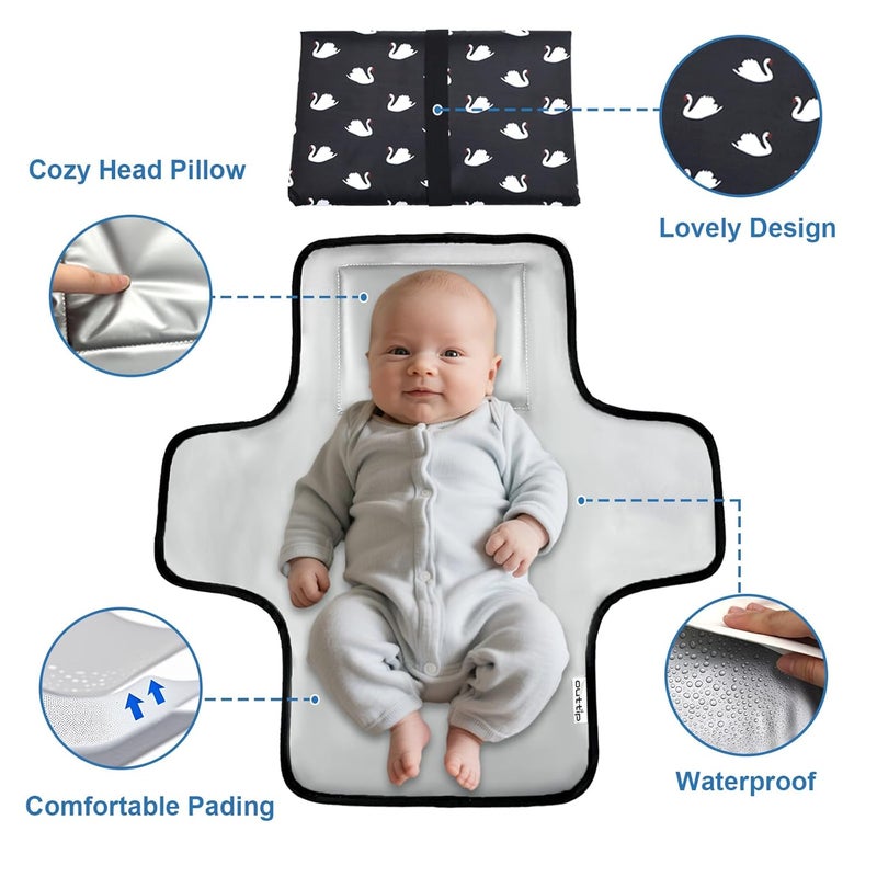 outtip Cute Swan Portable Diaper Changing Mat,Waterproof Foldable Travel Changing Pad,On-The-Go Wipeable Reusable Changing Pad – Waterproof & Compact,for Diaper Bags,Travel,Car Backseat Changes,Strollers - Image 2